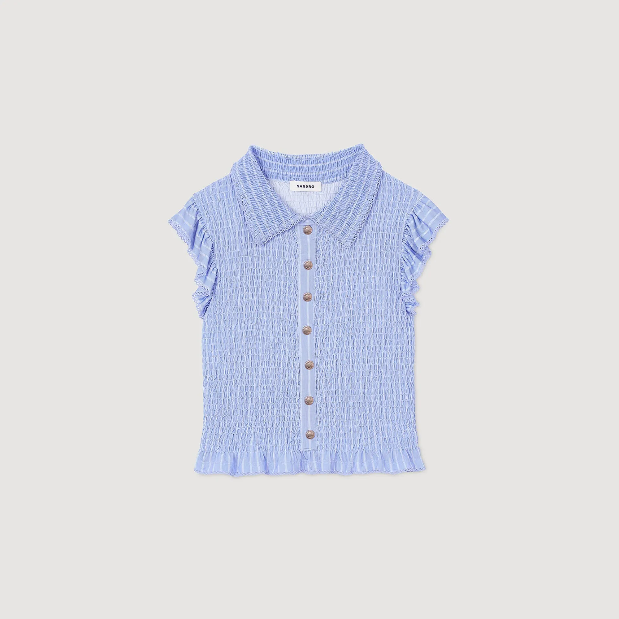 Bleuet Striped Smocked T-Shirt Sky Blue