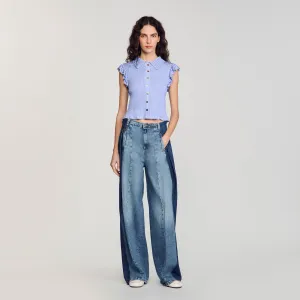 Bleuet Striped Smocked T-Shirt Sky Blue