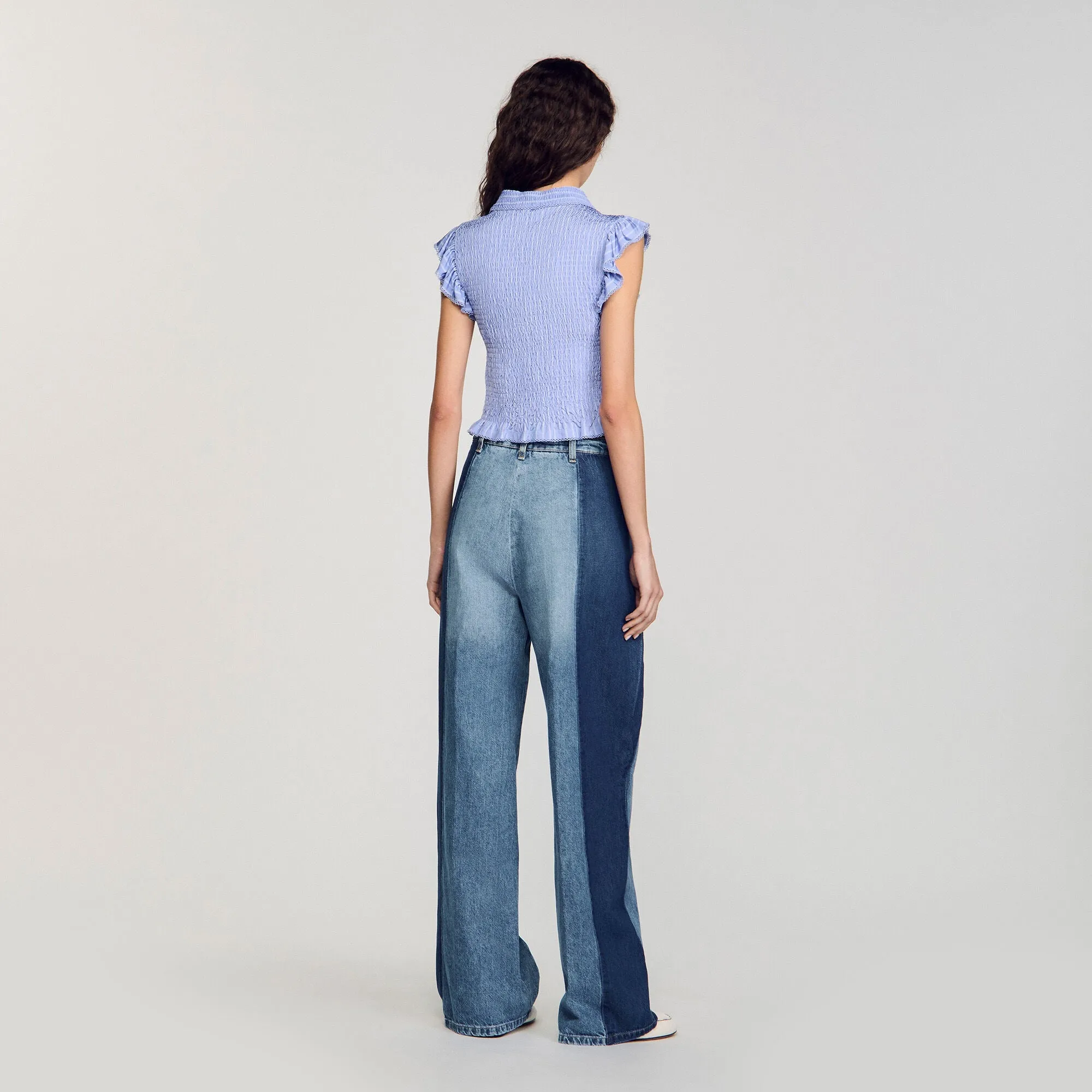 Bleuet Striped Smocked T-Shirt Sky Blue