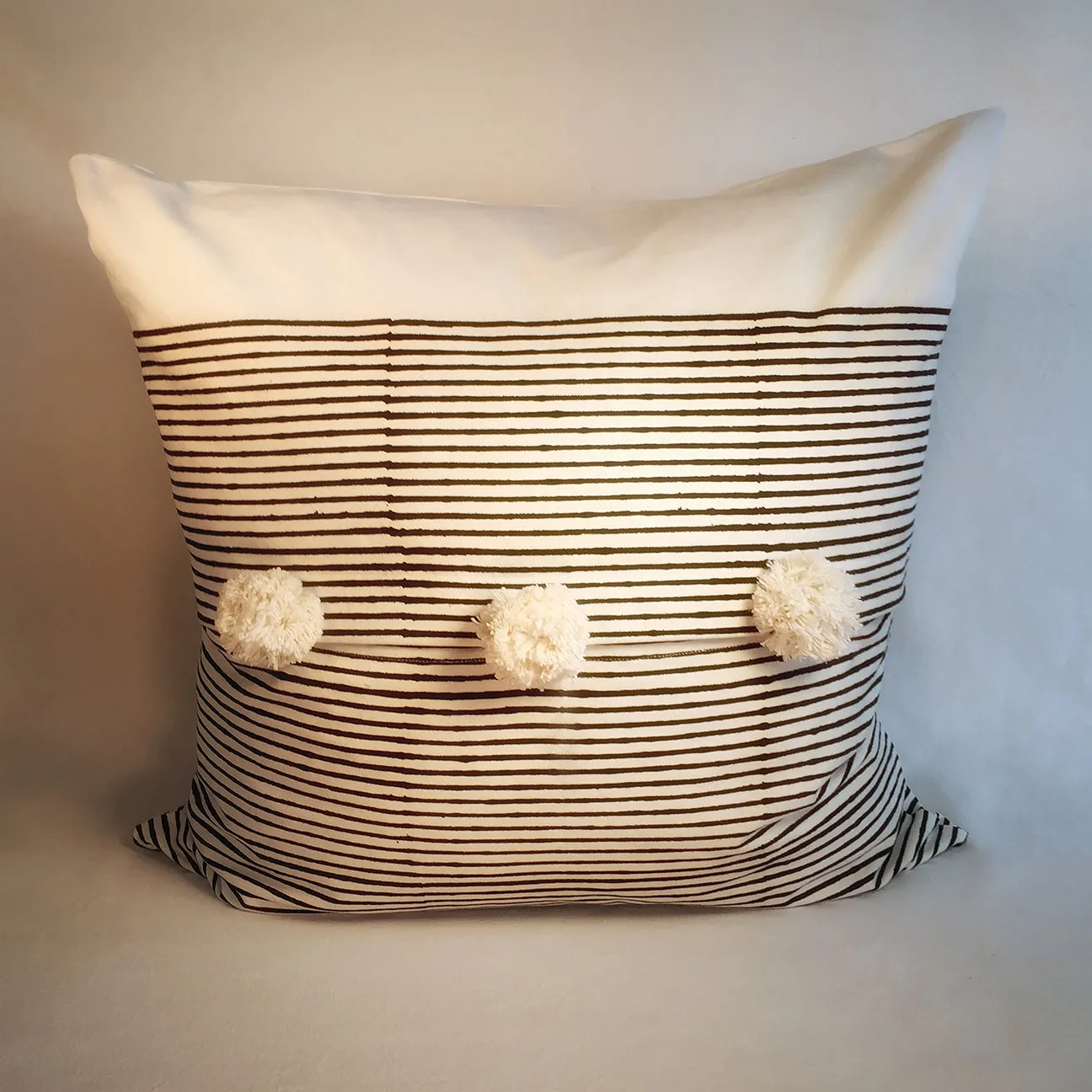Block Print Breton Stripes 24" Square Pillow - Black
