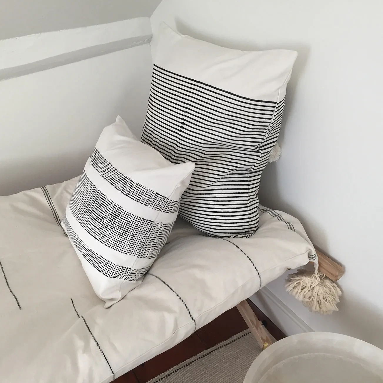 Block Print Breton Stripes 24" Square Pillow - Black
