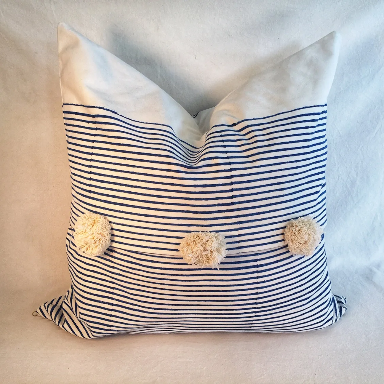 Block Print Breton Stripes 24" Square Pillow - Yves Klein Blue