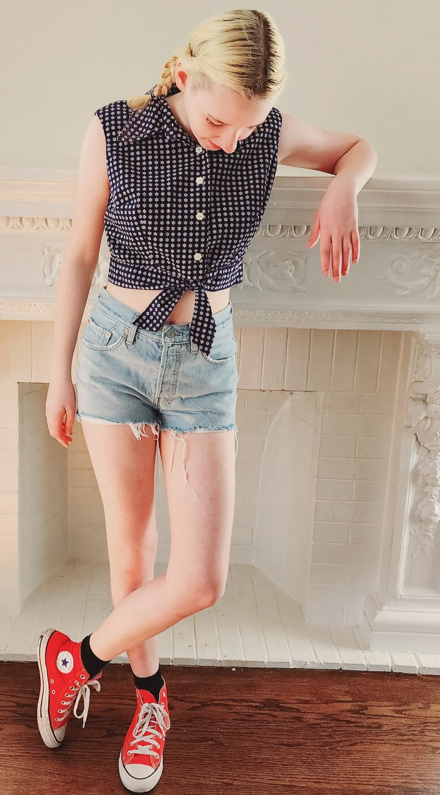 Blue Denim Cut off Shorts by Levis 501 Button Fly w/Light Wash / S