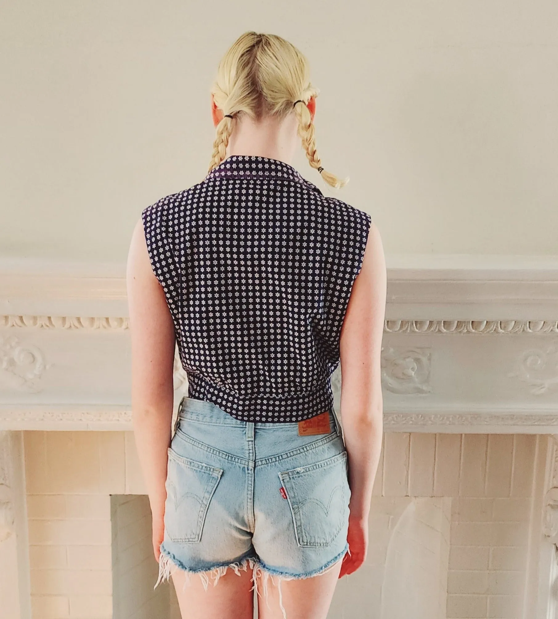 Blue Denim Cut off Shorts by Levis 501 Button Fly w/Light Wash / S