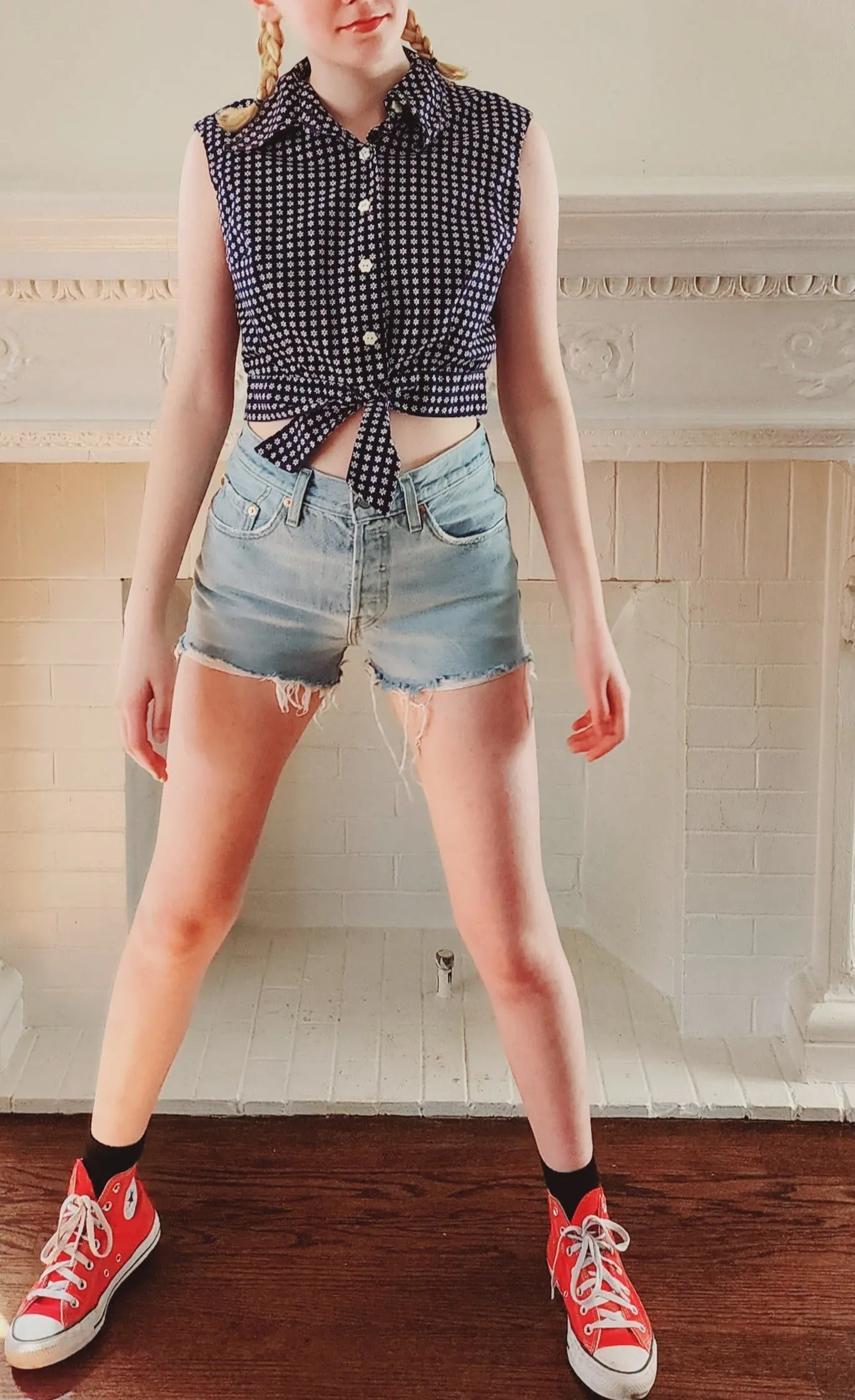 Blue Denim Cut off Shorts by Levis 501 Button Fly w/Light Wash / S
