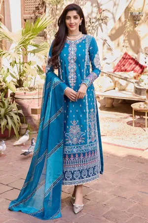 Blue Embroidered Pakistani Long Kameez in Capri Style Eid Dress