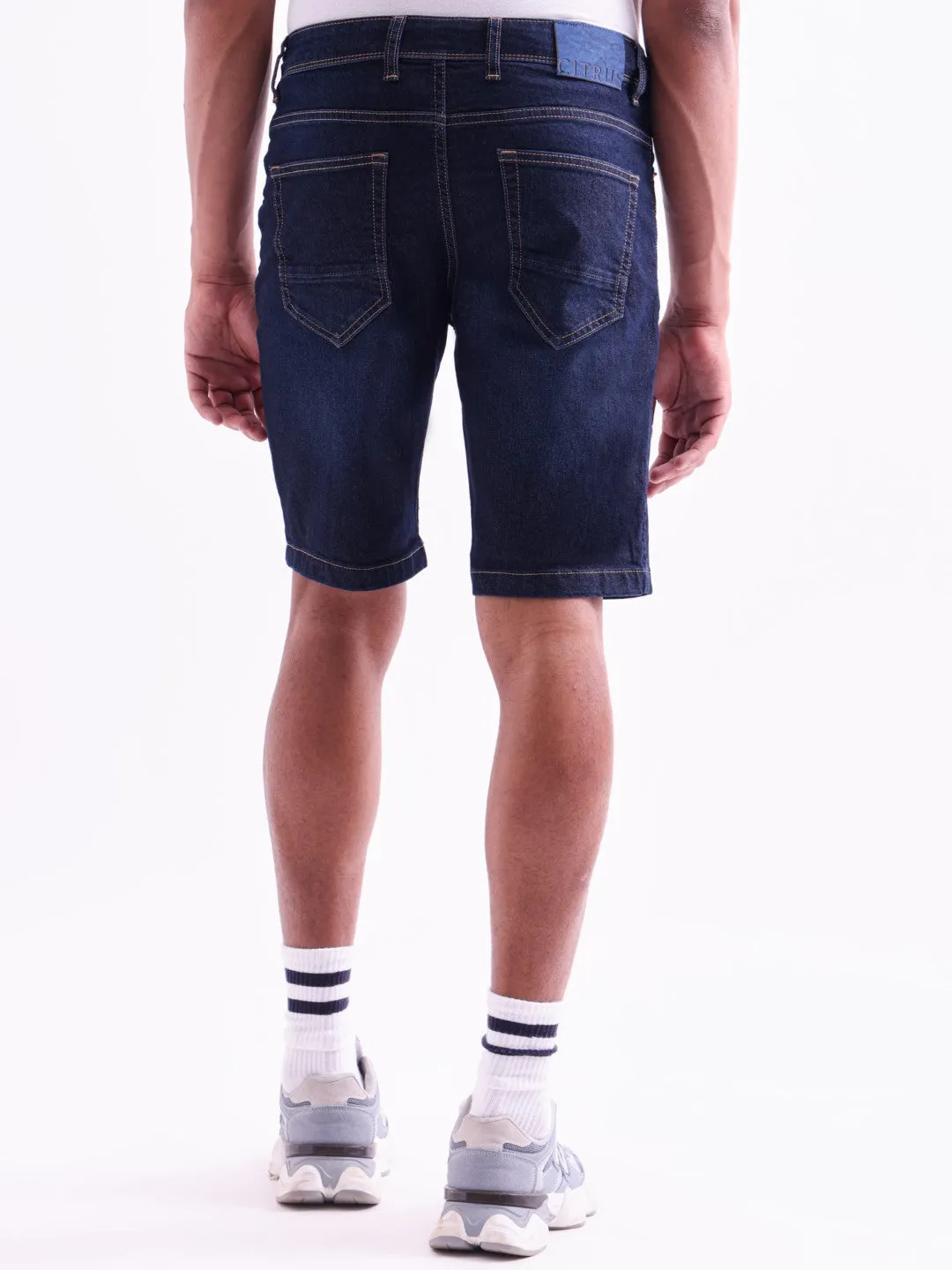 Blue Plain Denim Shorts