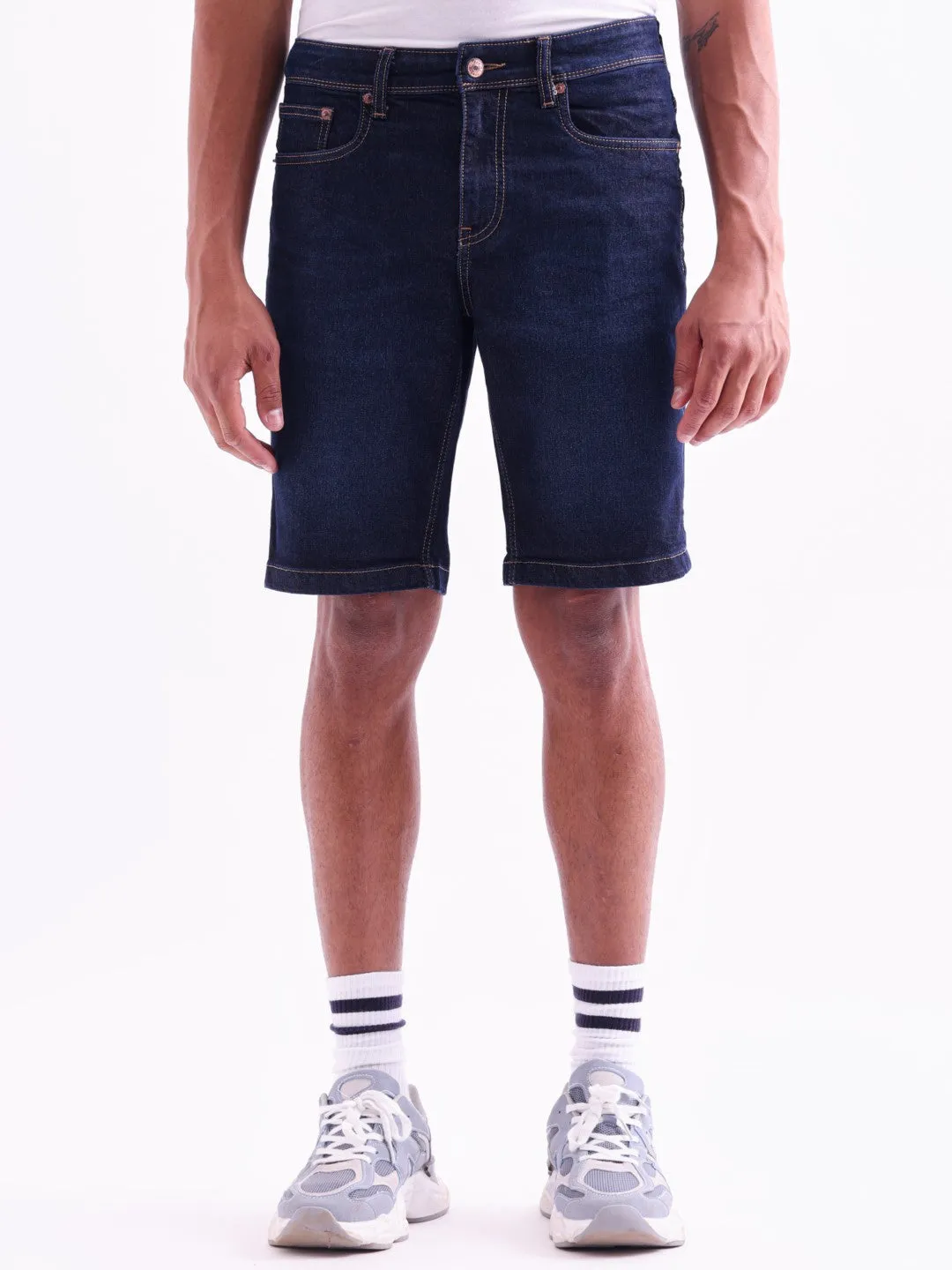 Blue Plain Denim Shorts