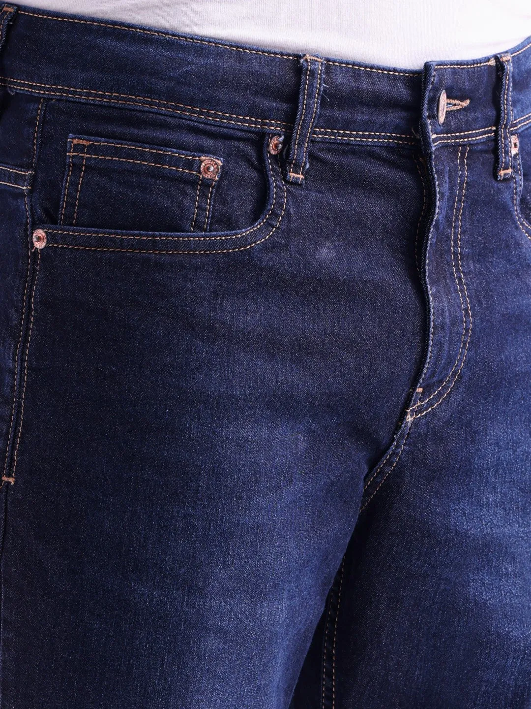 Blue Plain Denim Shorts
