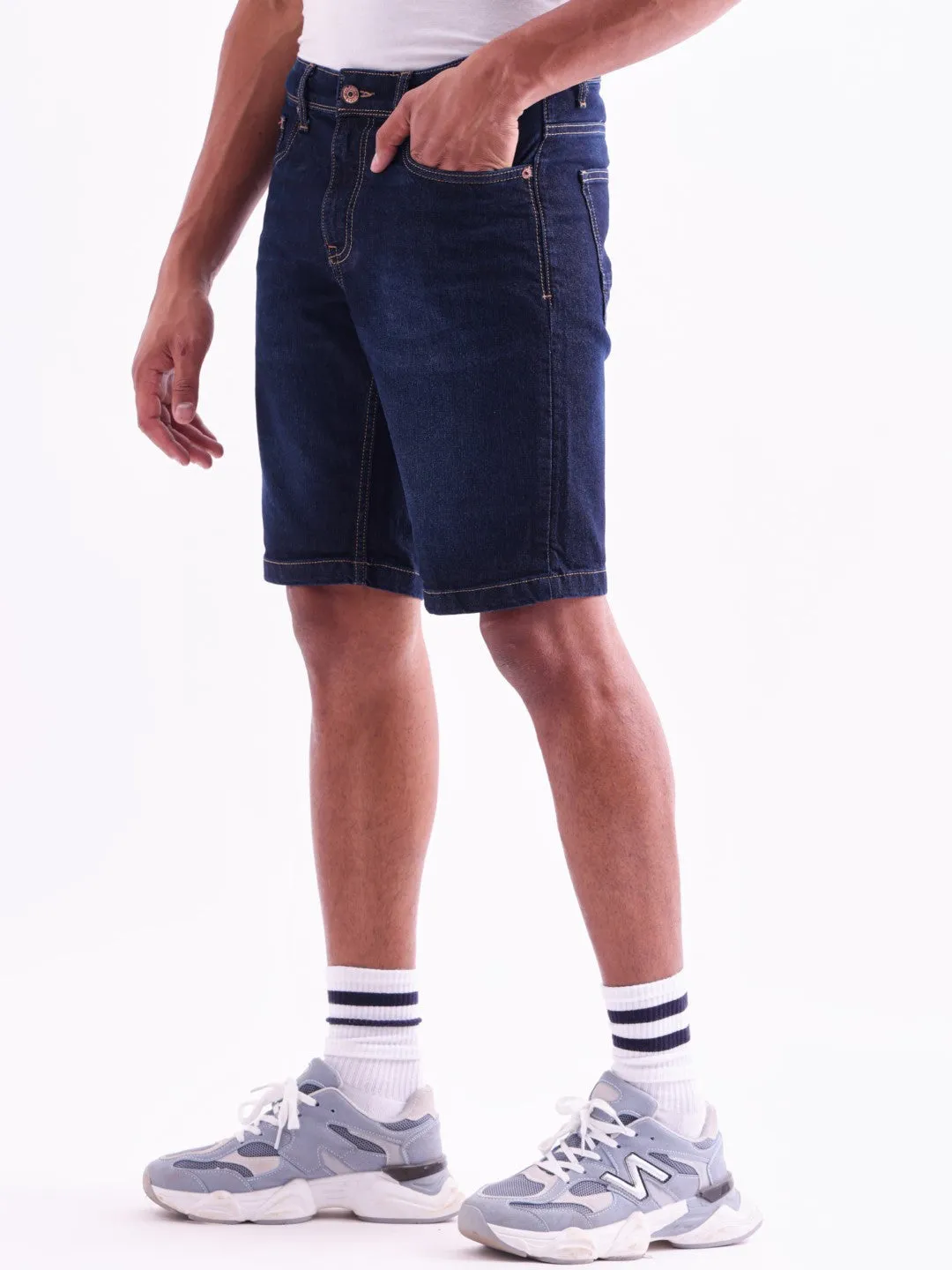 Blue Plain Denim Shorts