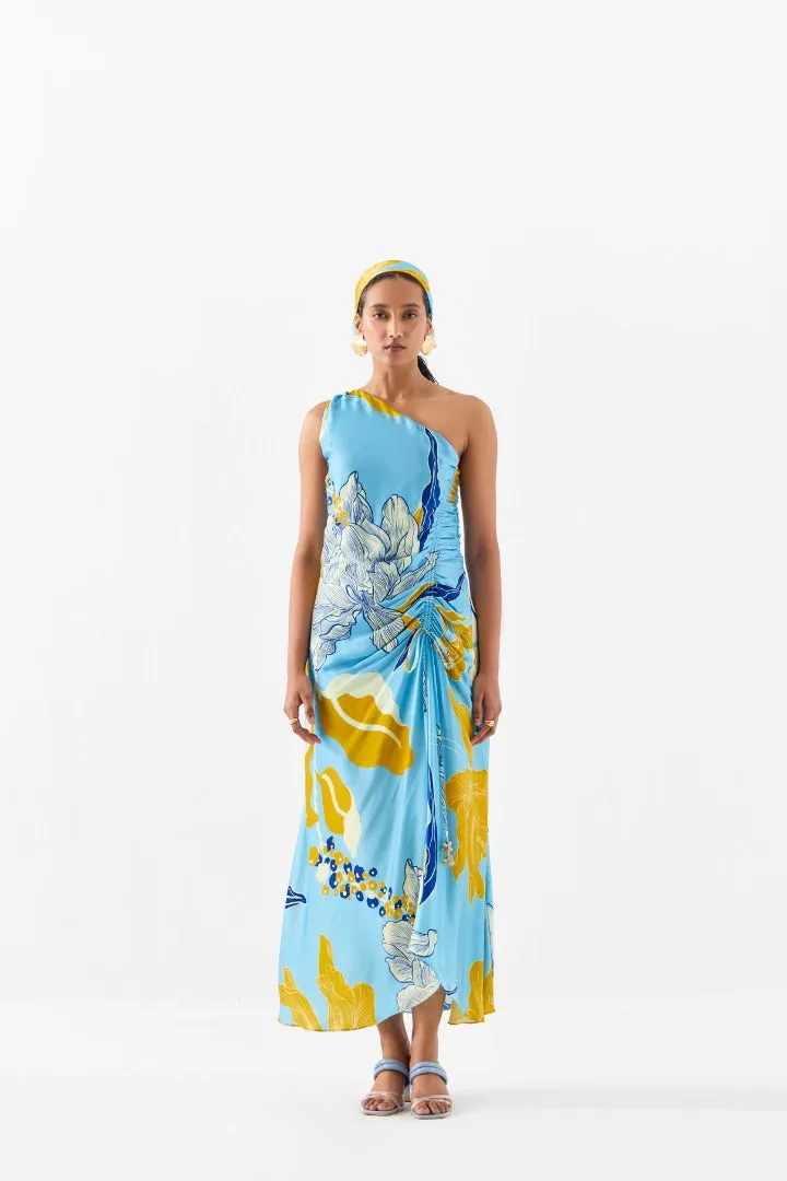 Blue Rose One Shoulder Dress