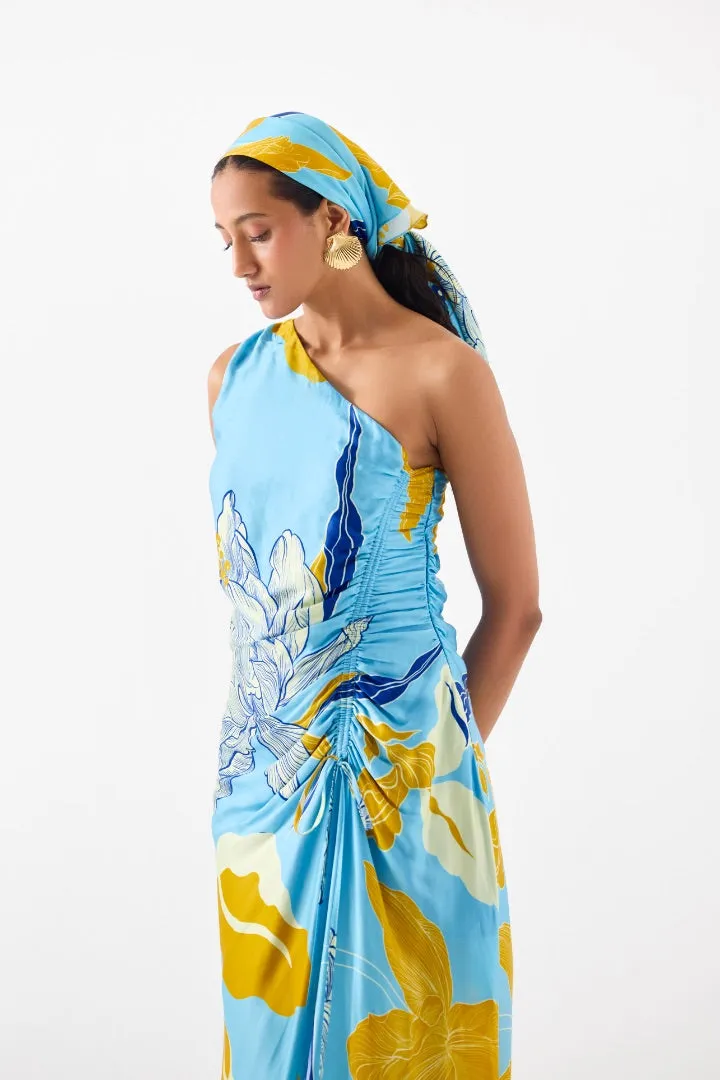 Blue Rose One Shoulder Dress