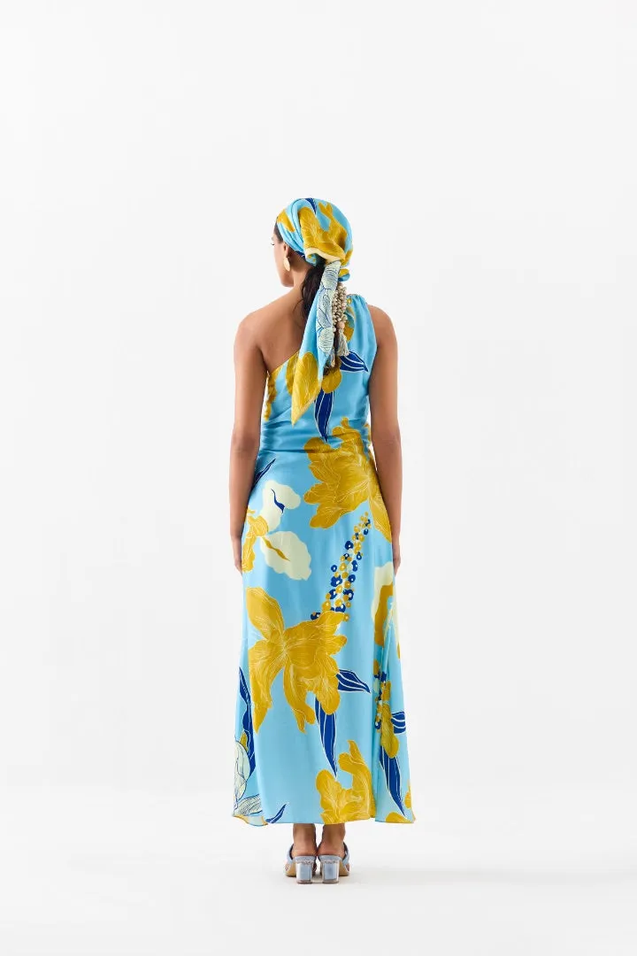 Blue Rose One Shoulder Dress