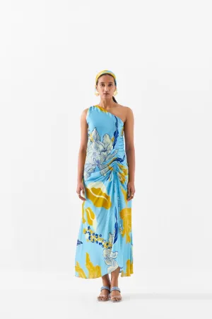 Blue Rose One Shoulder Dress