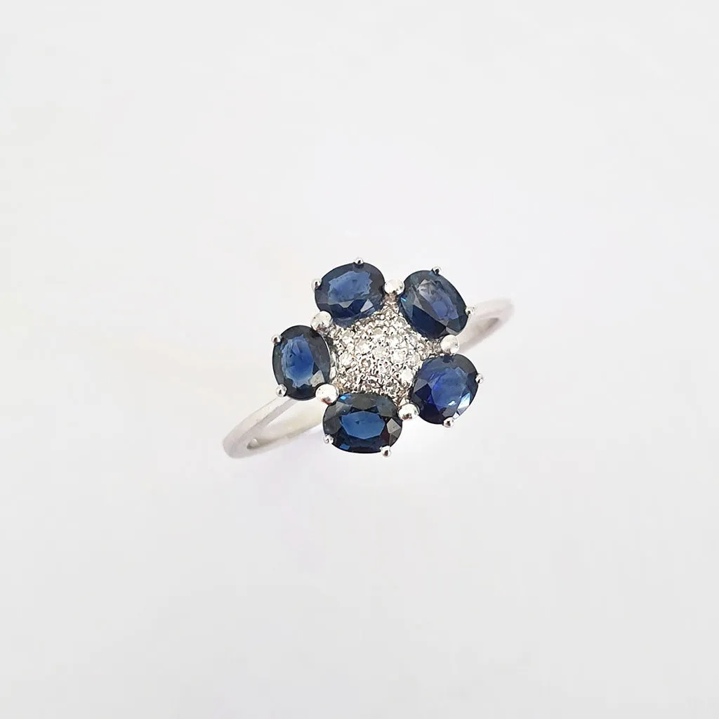 Blue Sapphire and Diamond Flower Ring