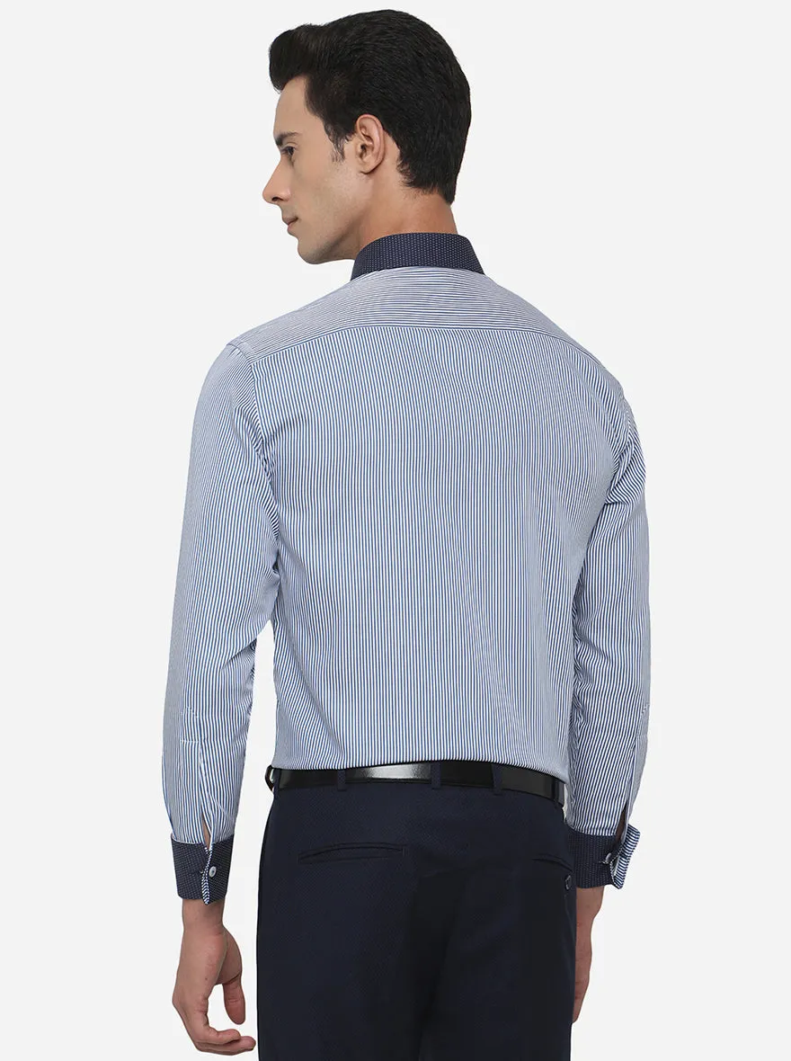 Blue Striped Regular Fit Formal Shirt | JadeBlue