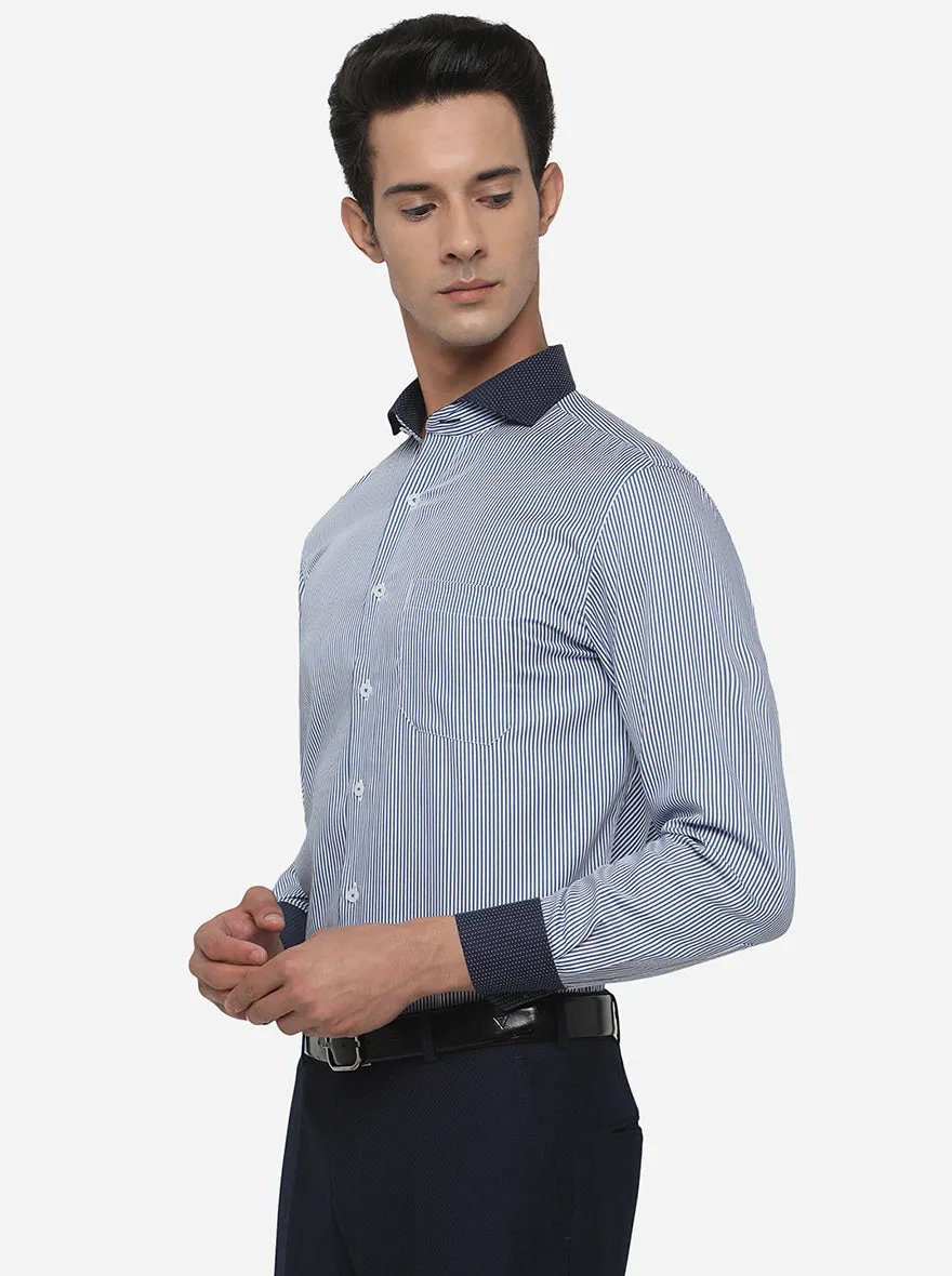 Blue Striped Regular Fit Formal Shirt | JadeBlue