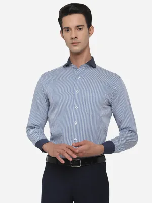 Blue Striped Regular Fit Formal Shirt | JadeBlue