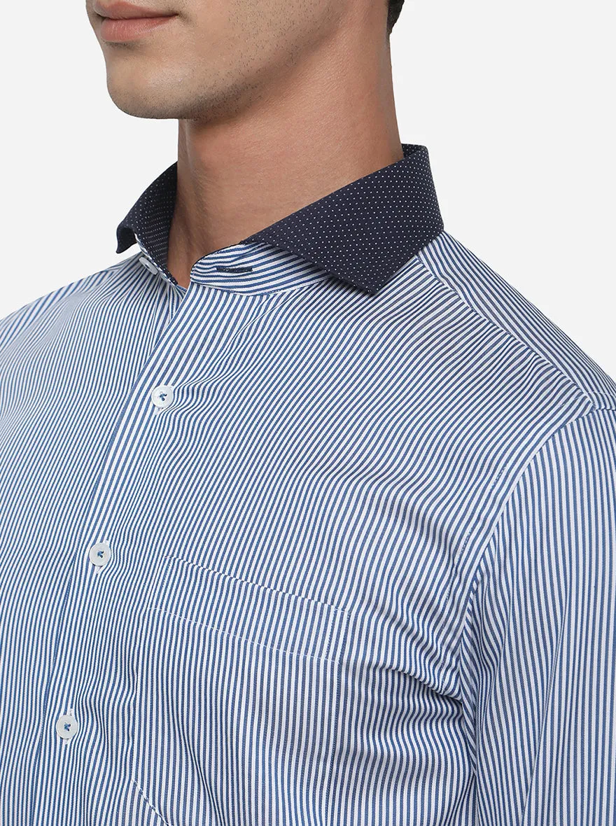 Blue Striped Regular Fit Formal Shirt | JadeBlue