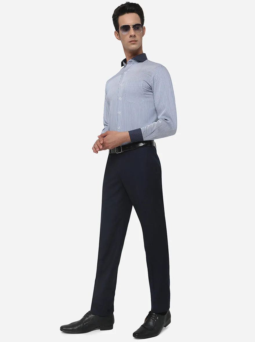Blue Striped Regular Fit Formal Shirt | JadeBlue