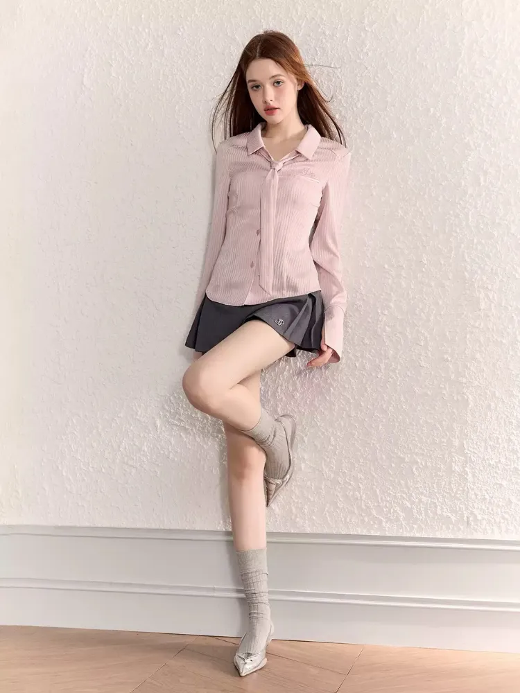 Blush Satin Striped Blouse