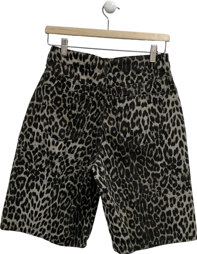boohoo Brown Denim Leopard Print Long Shorts UK 10