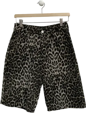 boohoo Brown Denim Leopard Print Long Shorts UK 10