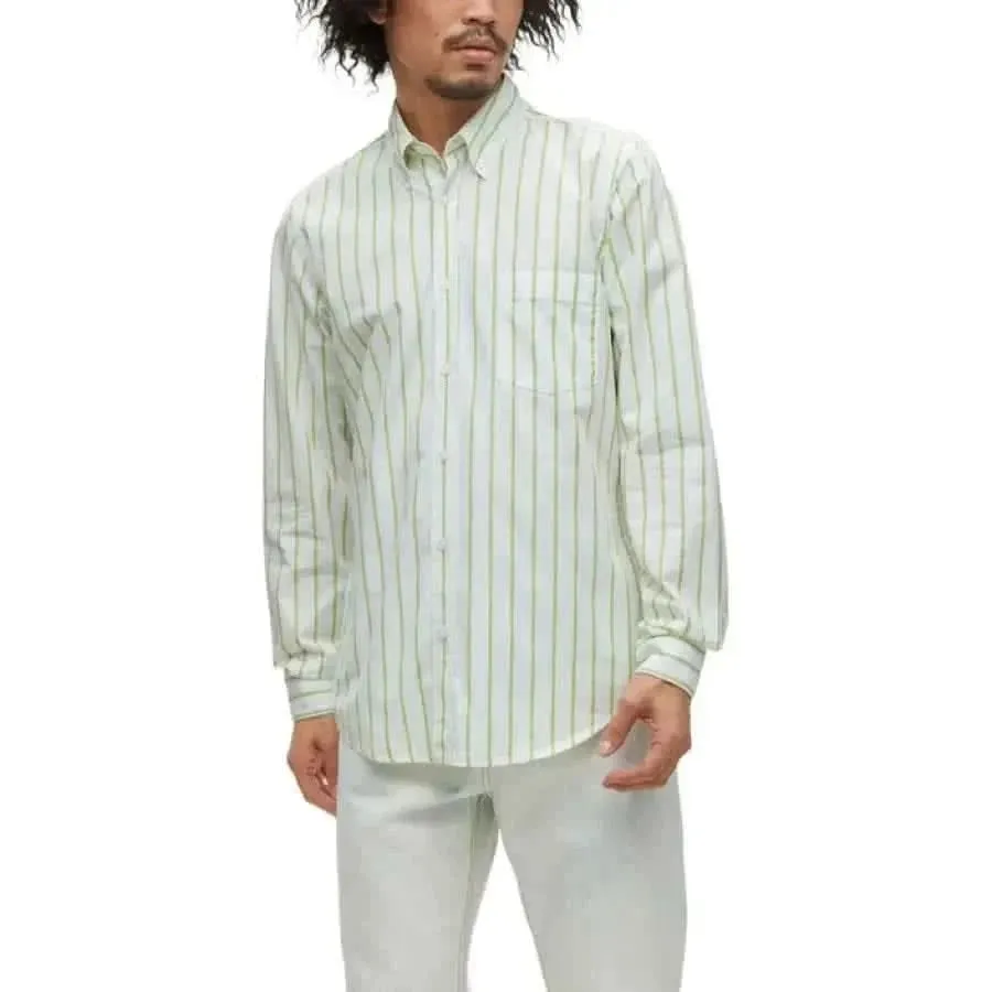 Boss Men's Lilac Striped Cotton Shirt