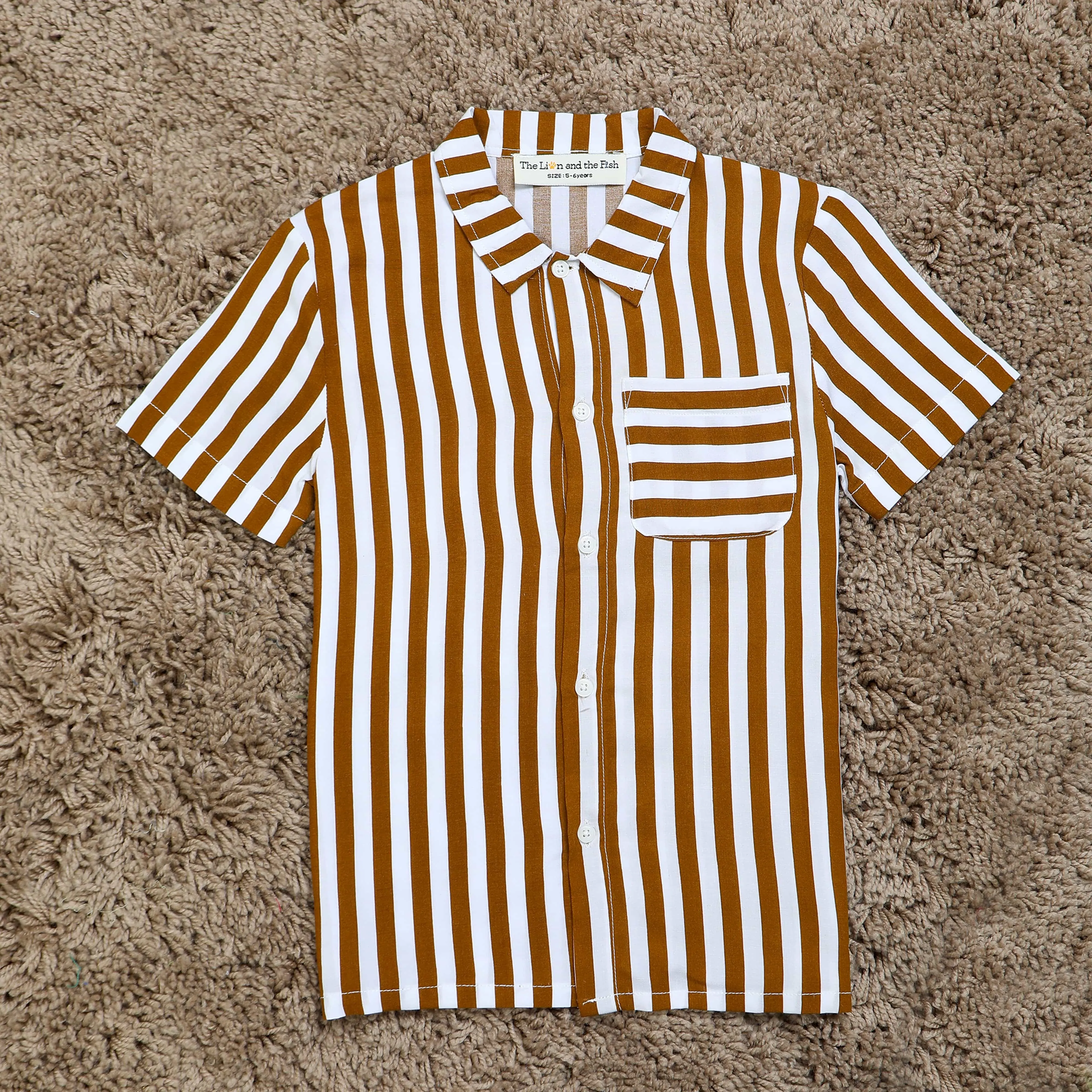 Boys Awning Stripes Half Sleeve Shirt Brown Stripes
