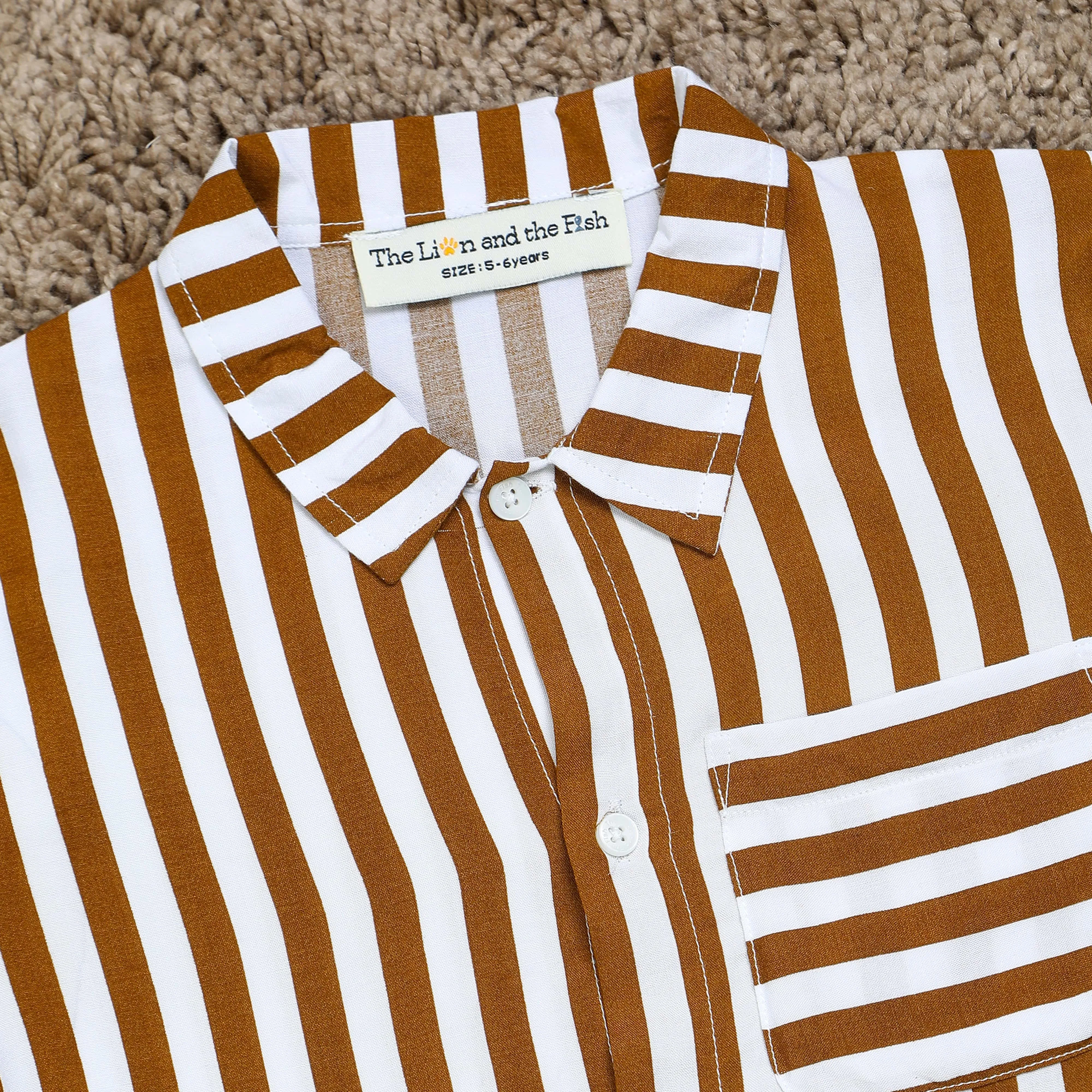 Boys Awning Stripes Half Sleeve Shirt Brown Stripes