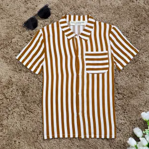Boys Awning Stripes Half Sleeve Shirt Brown Stripes