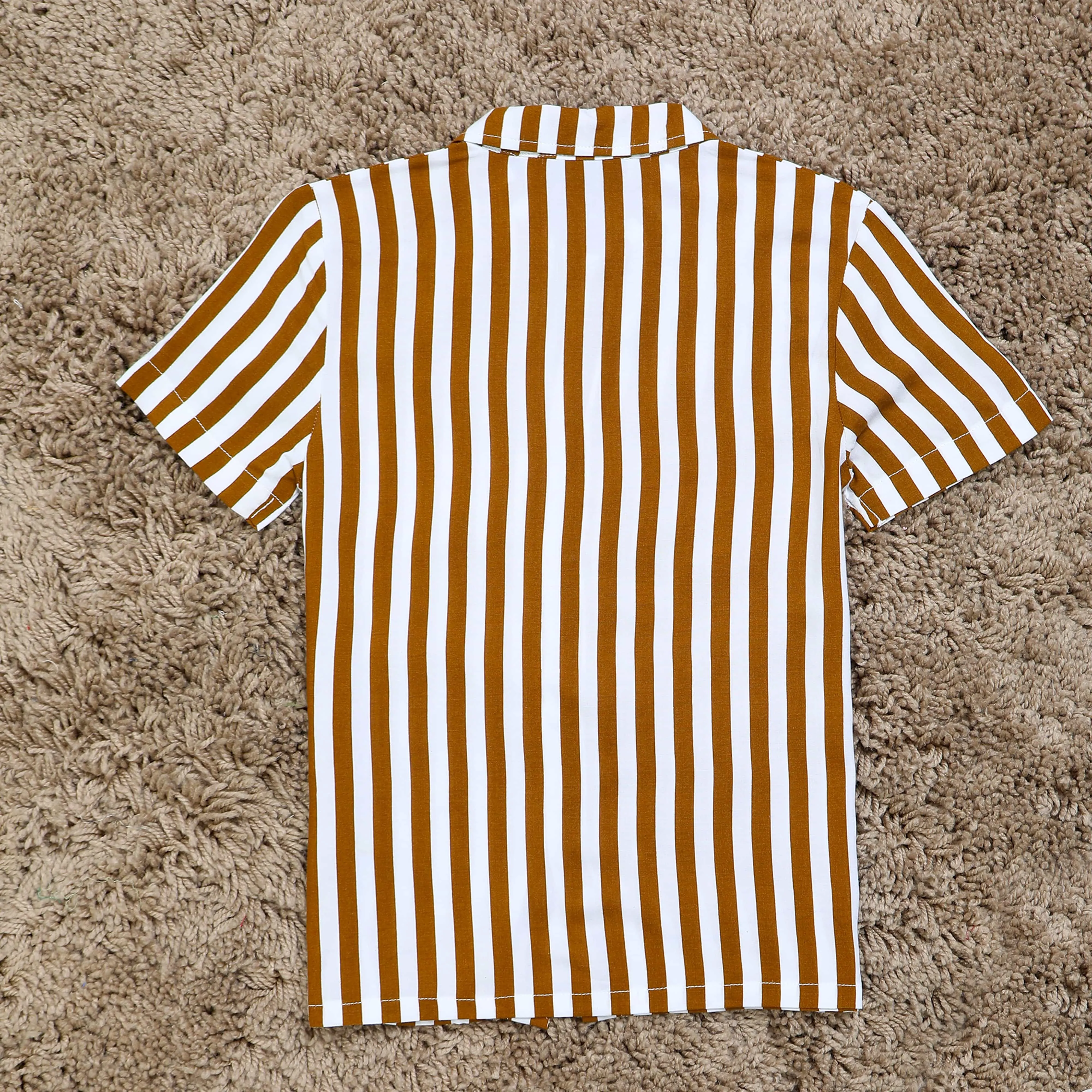 Boys Awning Stripes Half Sleeve Shirt Brown Stripes