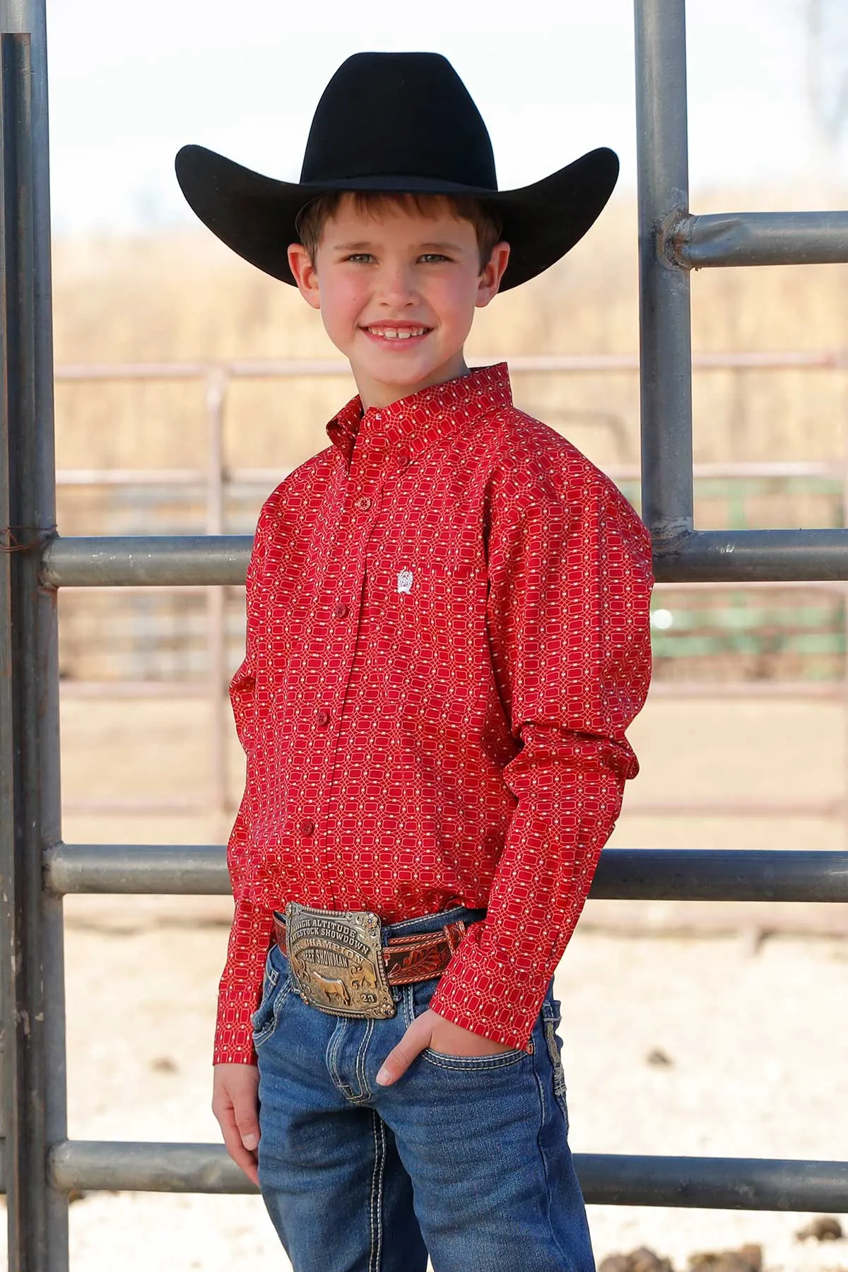 BOYS RED PRINT LONG SLEEVE SHIRT