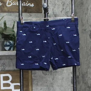 British Khaki Womens Embroidered Shark Stretch Shorts 1670585bd681f3 Navy Blue 6