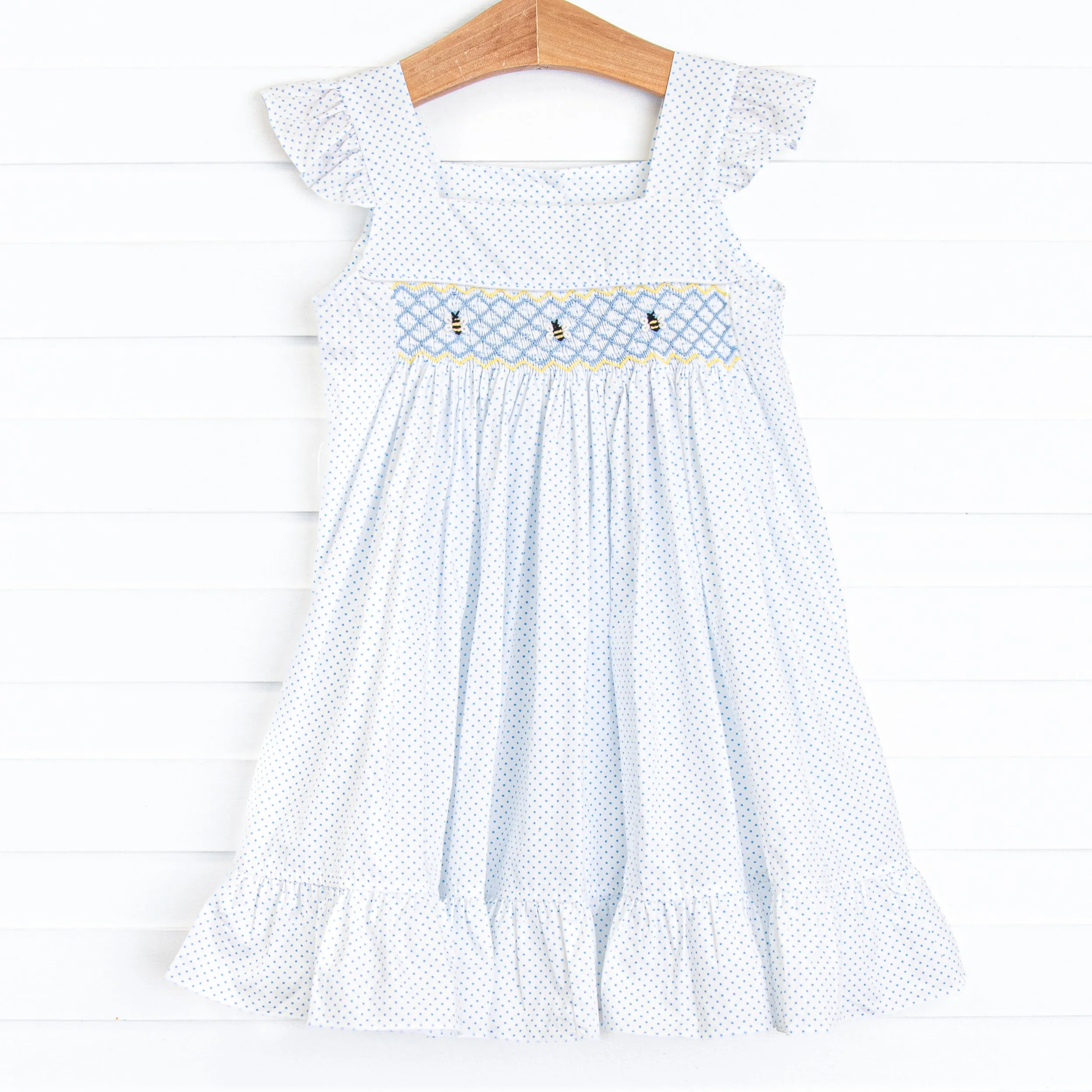 Buzzin' Bees Smocked Dress, Blue