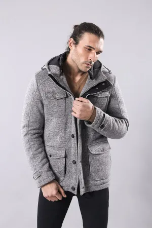 Cachet Hooded Grey Men Short Coat - Wessi