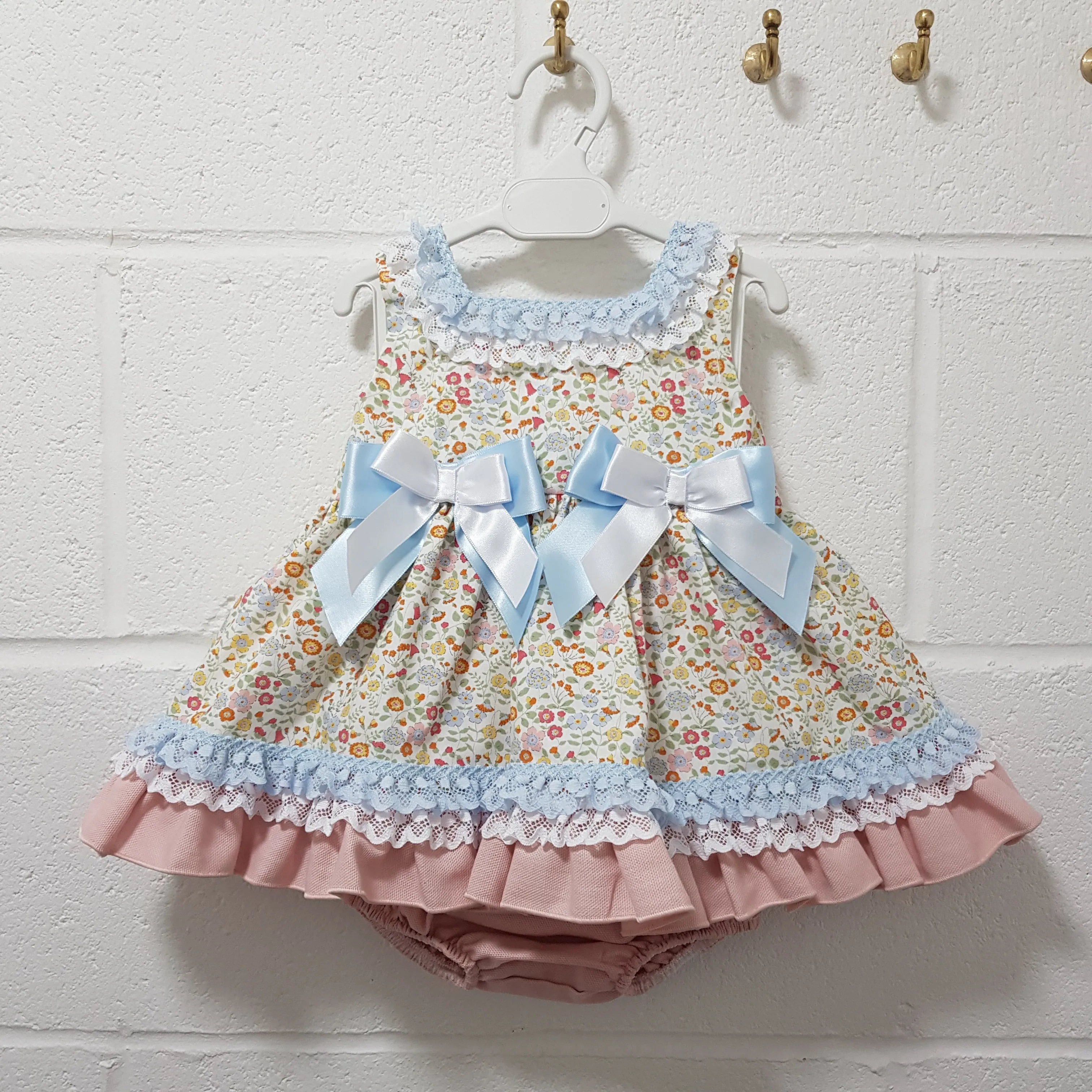 Ceyber Baby Girls Pink and Blue Floral Dress