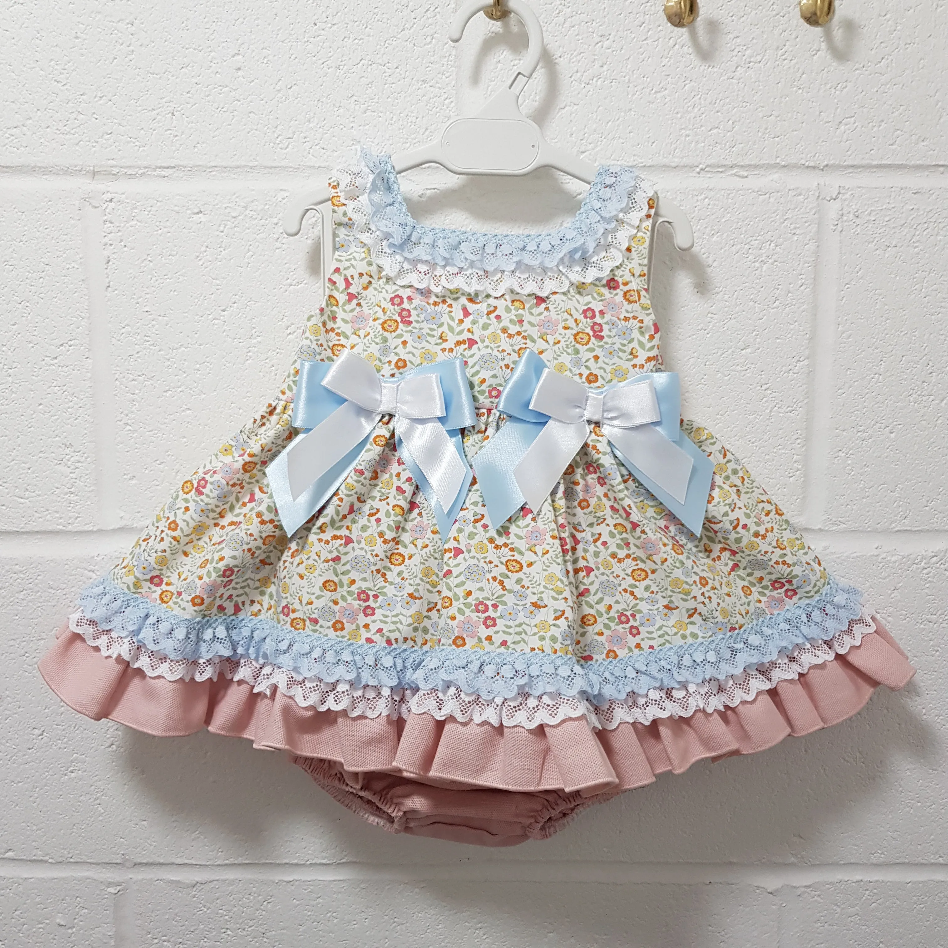 Ceyber Baby Girls Pink and Blue Floral Dress