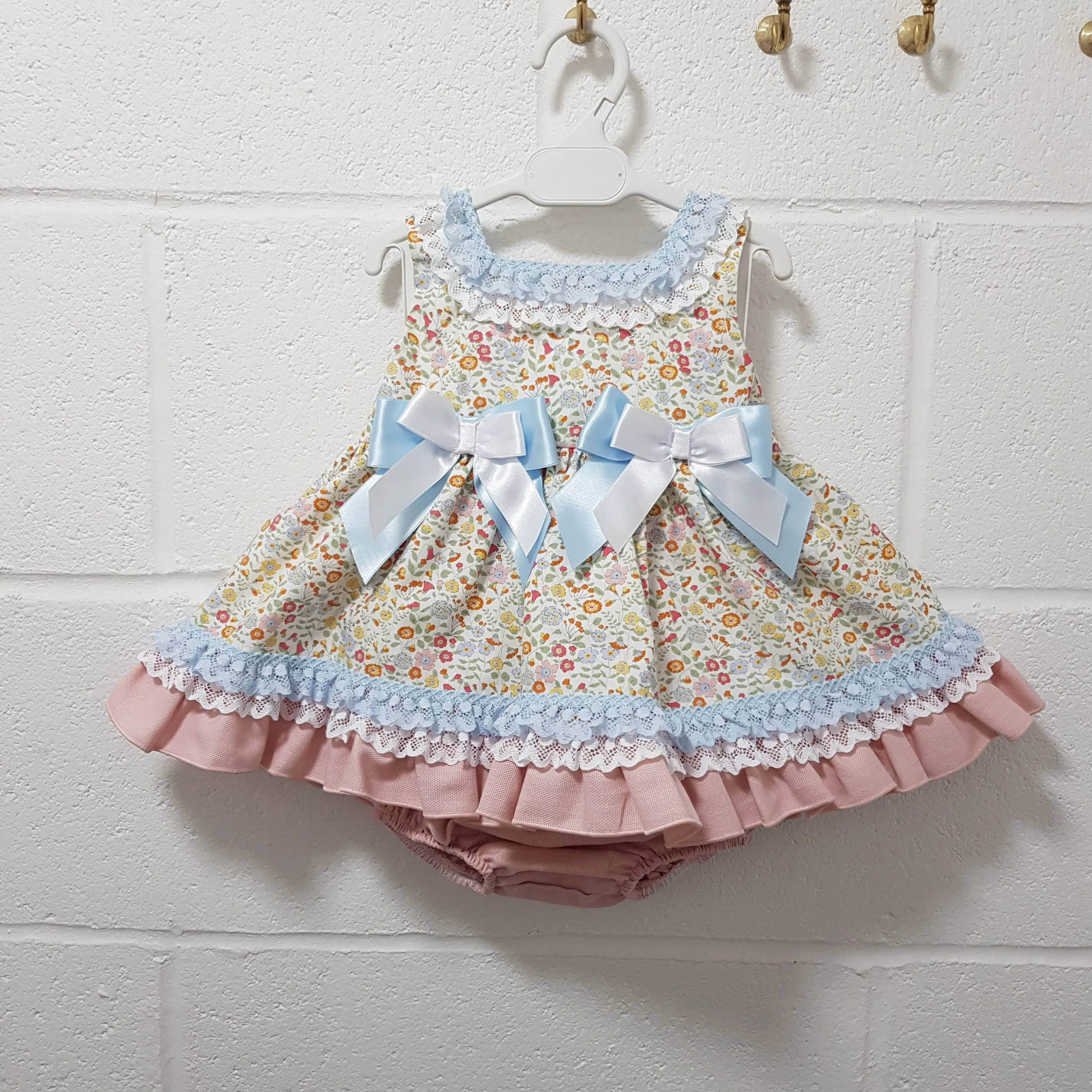 Ceyber Baby Girls Pink and Blue Floral Dress