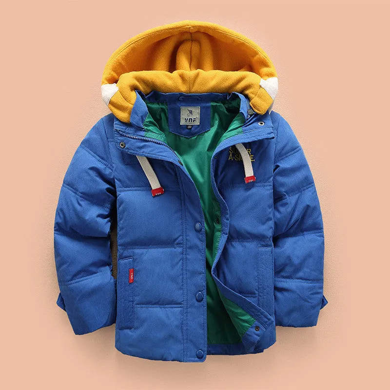children Down & Parkas 4-10T winter kids outerwear boys casual warm hooded jacket for boys solid boys warm coats