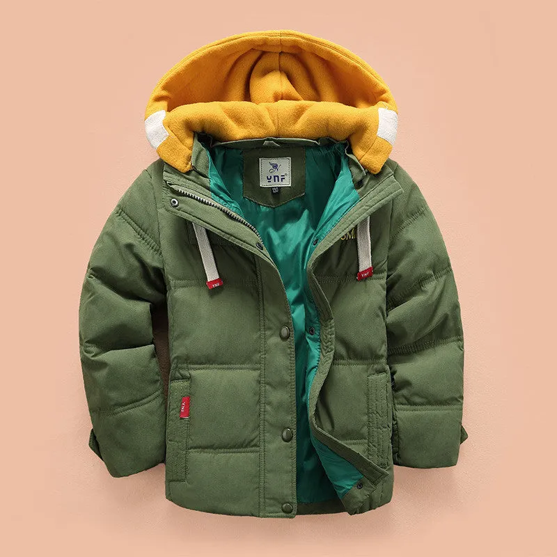 children Down & Parkas 4-10T winter kids outerwear boys casual warm hooded jacket for boys solid boys warm coats