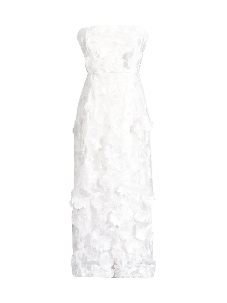 Christine Contrast Color Mesh 3D Floral Patchwork Design Dress