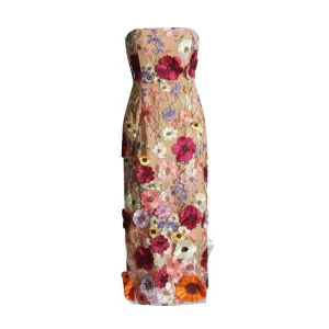 Christine Contrast Color Mesh 3D Floral Patchwork Design Dress