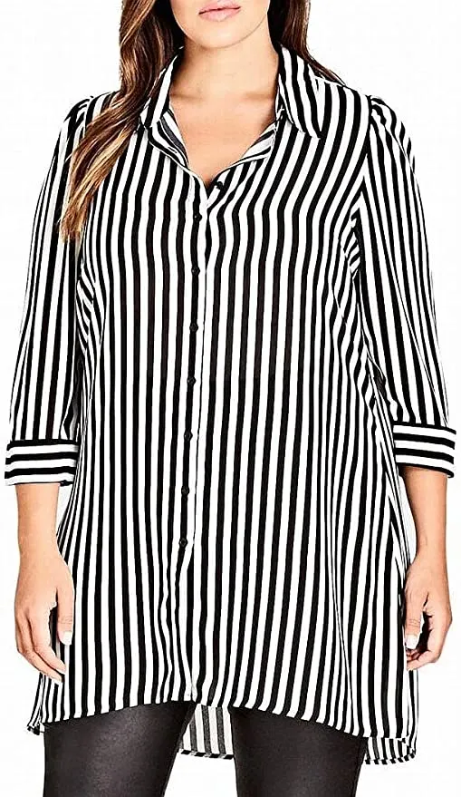 City Chic Women's Trendy Plus Size Striped Tunic Shirt (XS/14W, Stripe) Whites