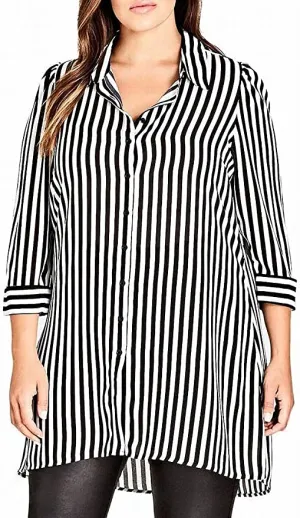 City Chic Women's Trendy Plus Size Striped Tunic Shirt (XS/14W, Stripe) Whites