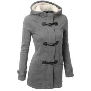 Coat Women Fashion Women Wool Blends Slim Hooded Collar Zipper Horn Button Long Coats Outerwear special button