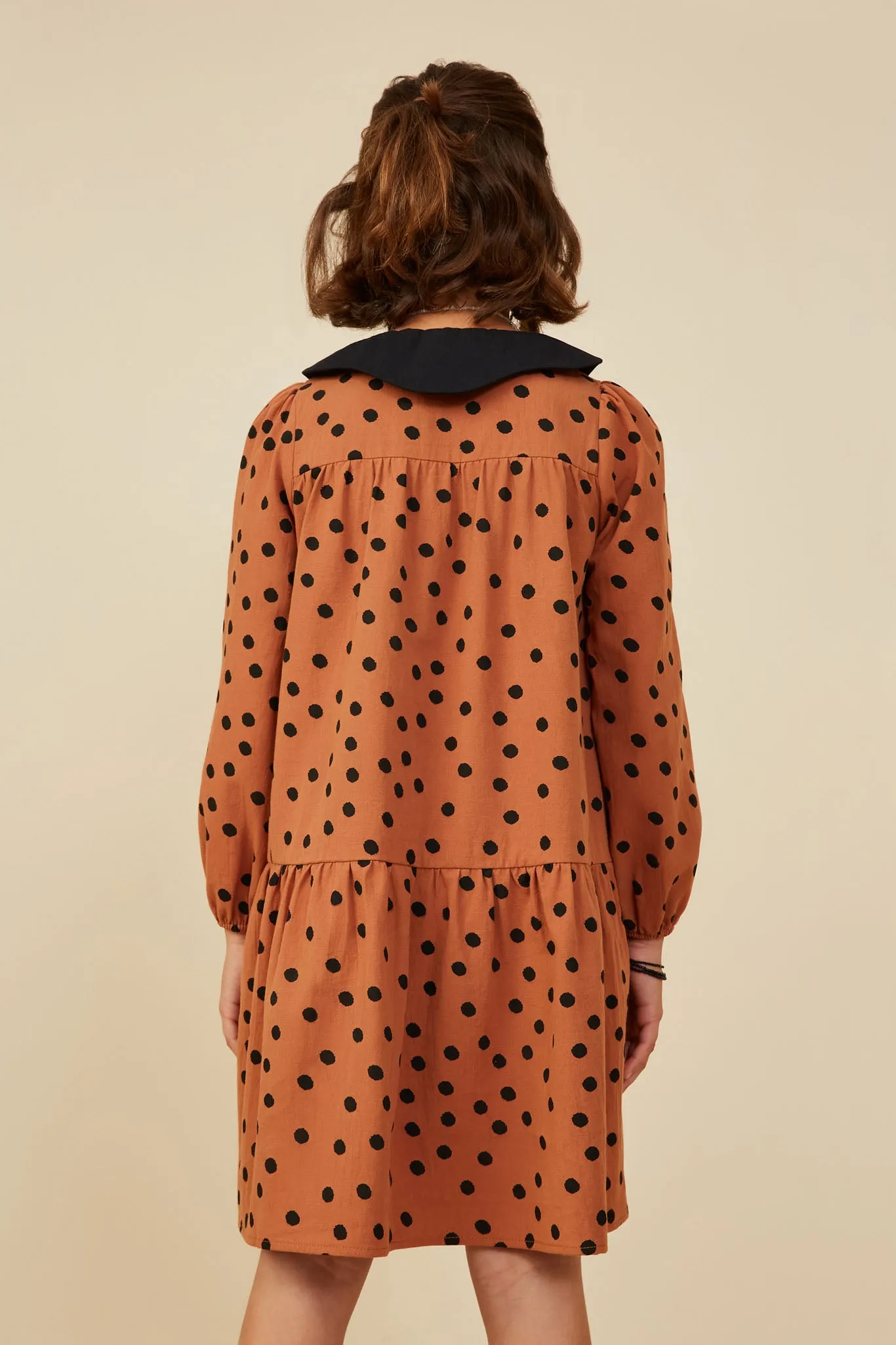 Contrast Peter Pan Collar Polka Dot Dress