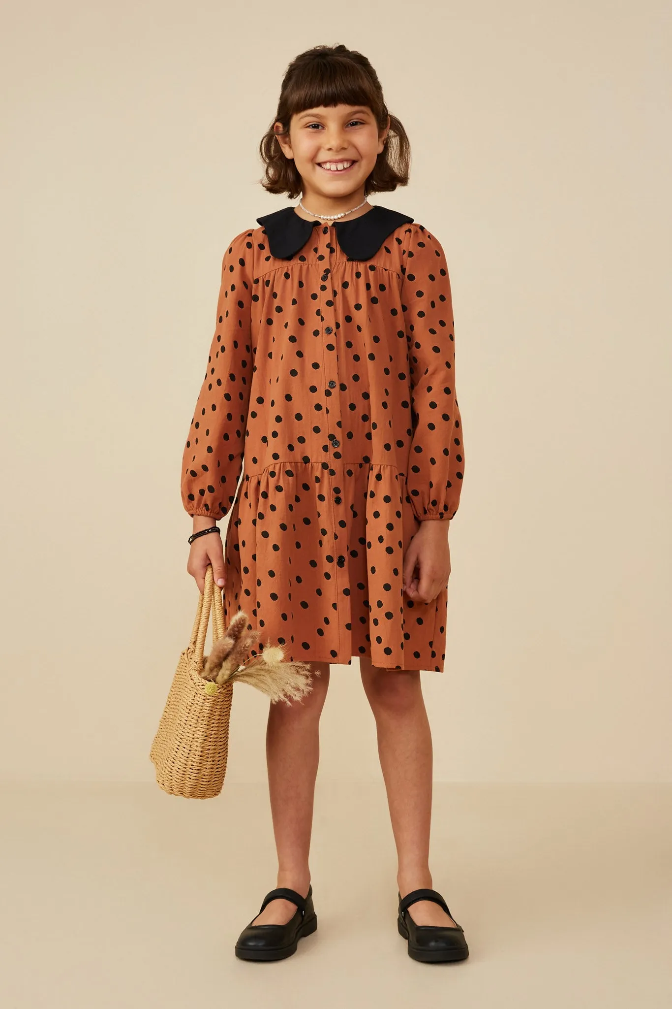 Contrast Peter Pan Collar Polka Dot Dress