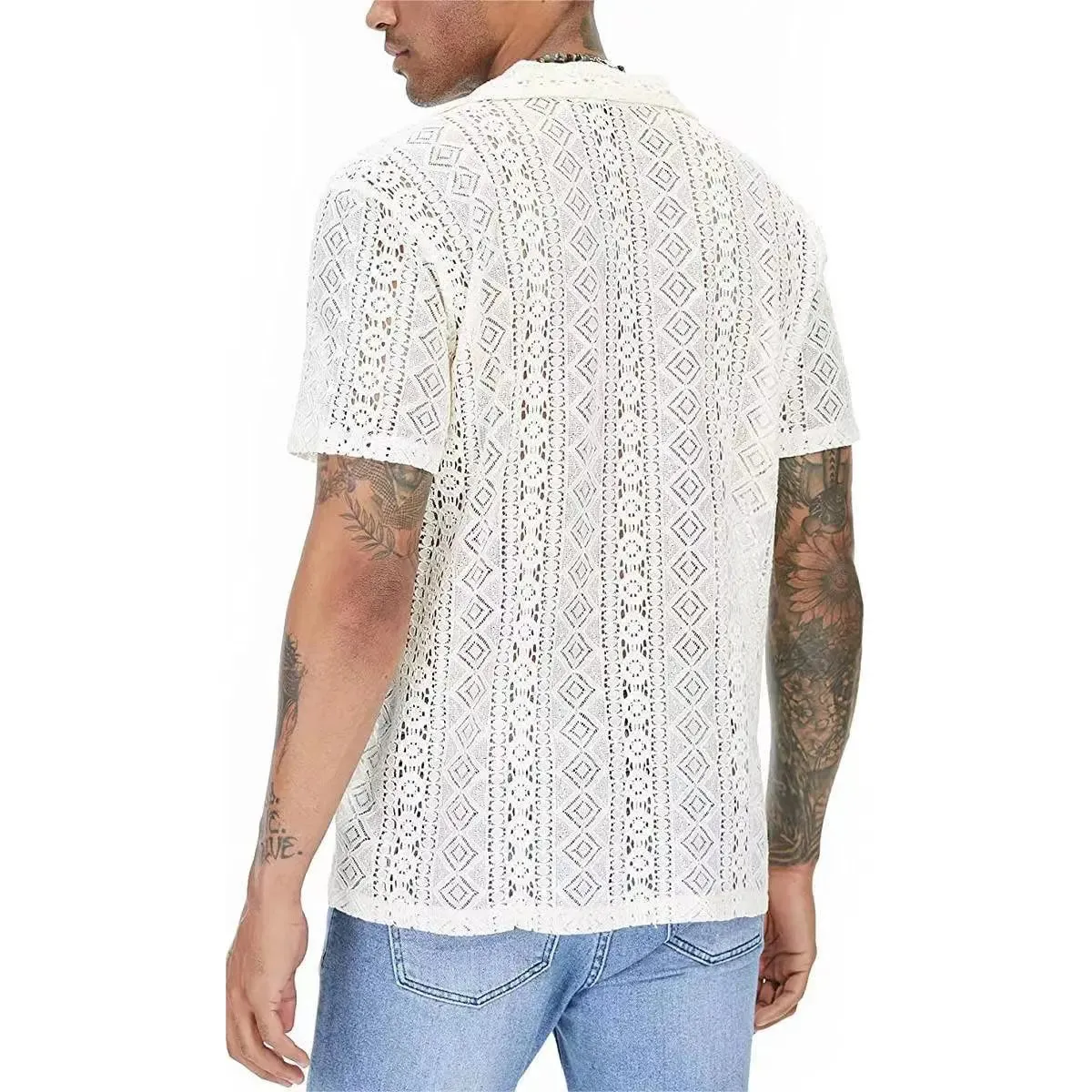 CoolWave Herren Hollow Out Lace Bluse