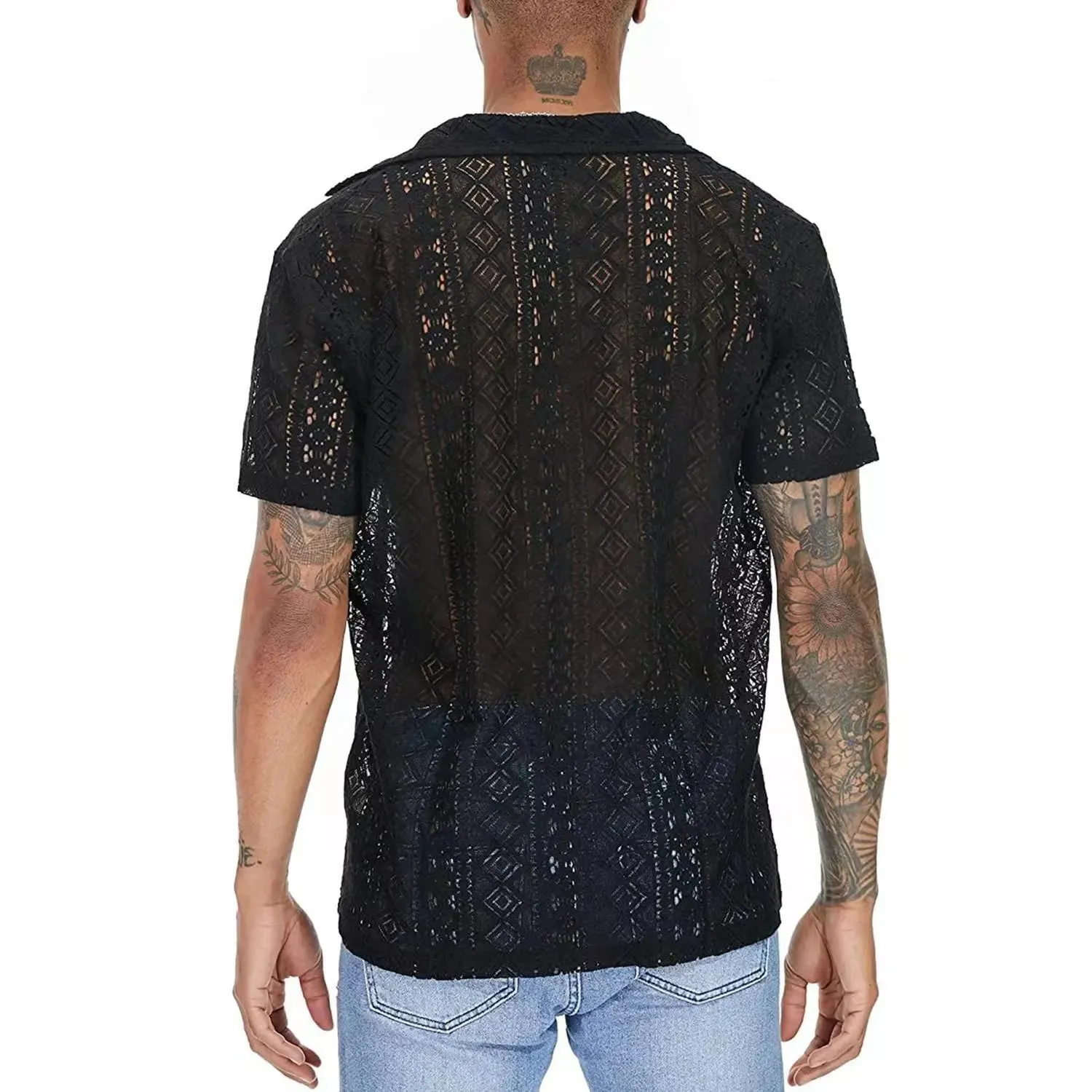 CoolWave Herren Hollow Out Lace Bluse